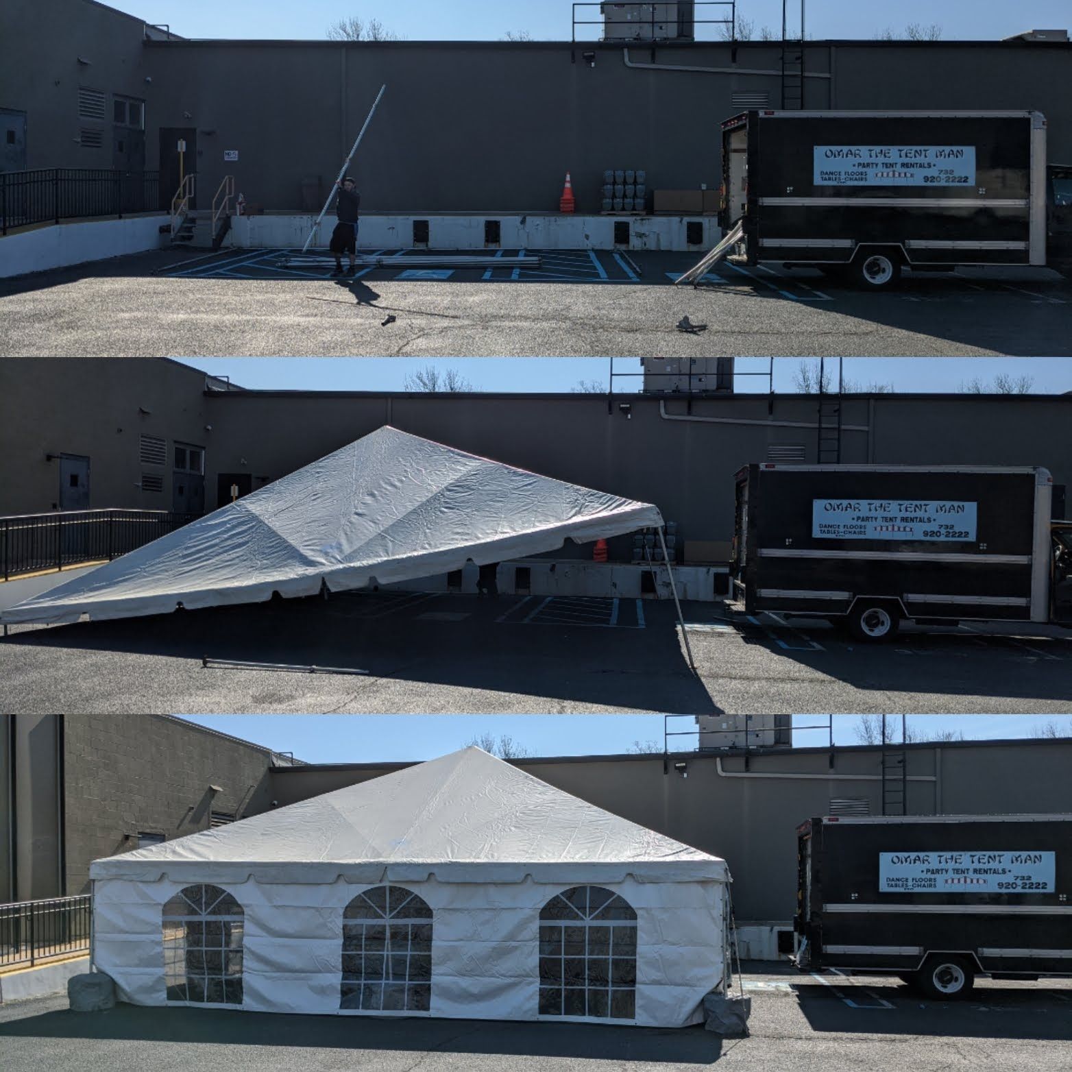 Ongoing setting up of a white tent