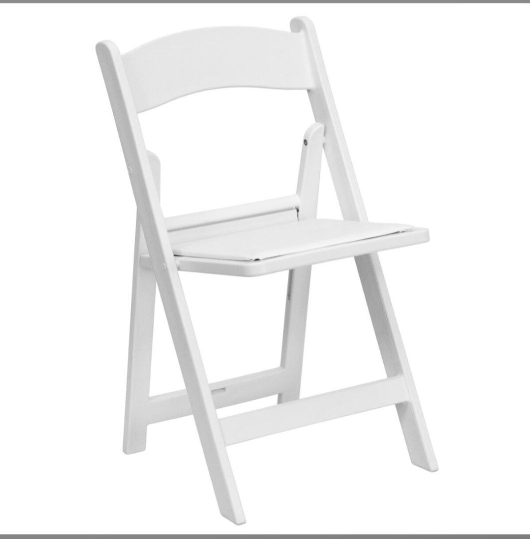 A white, wooden folding chair